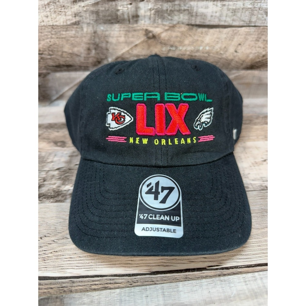 NWT 47 Brand Super Bowl LIX Adjustable Hat Chiefs Eagles Black